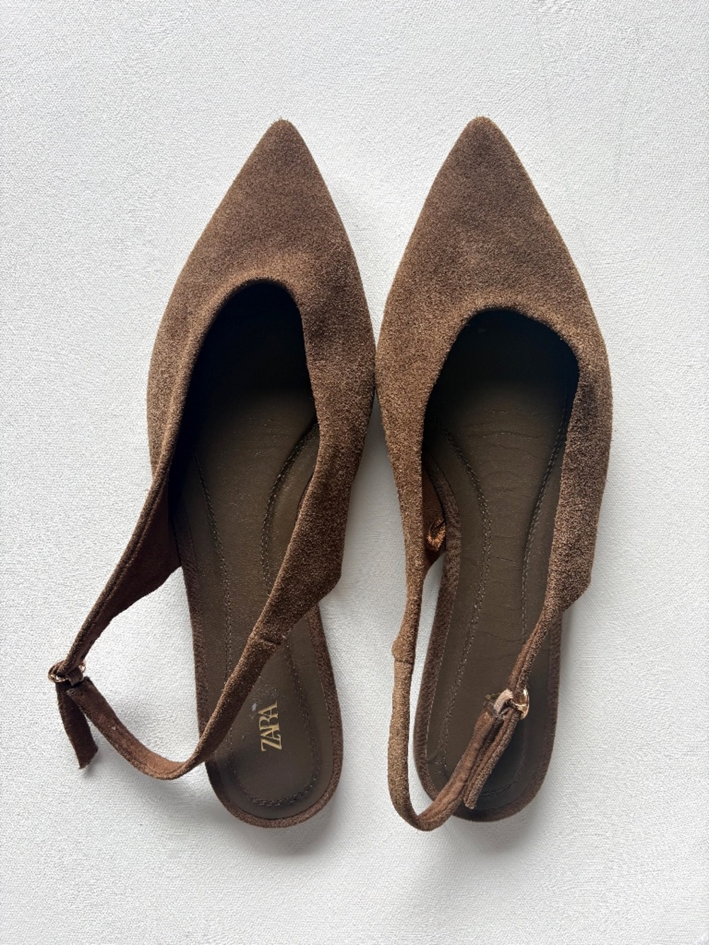 Zara Brown Suede Slingback Flats Pointed Toe Size 40 Like New